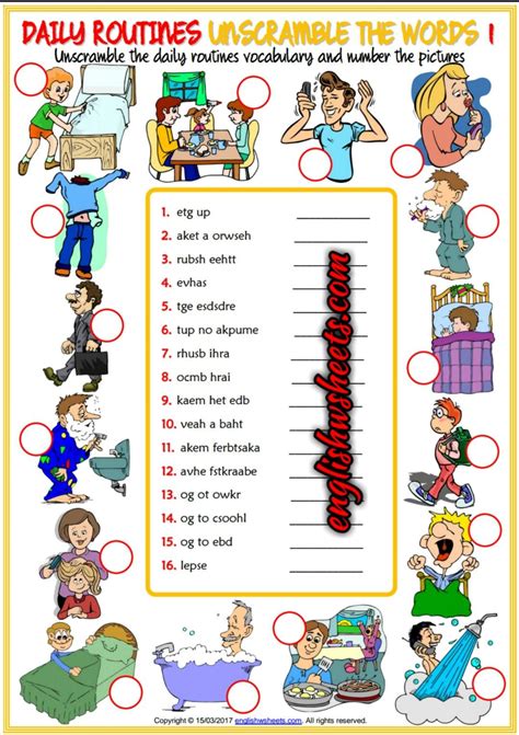 Daily Routines Esl Unscramble The Words Worksheets Daily Routine