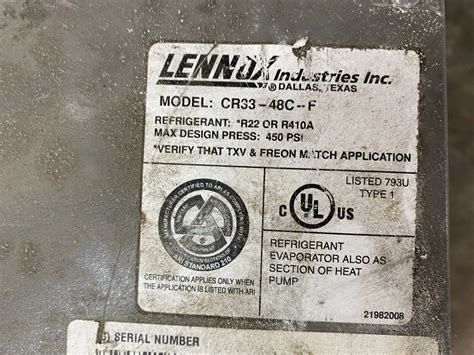 Used Lennox Cr33 48c F Evaporator Coil For Sale At Steep Hill Equipment