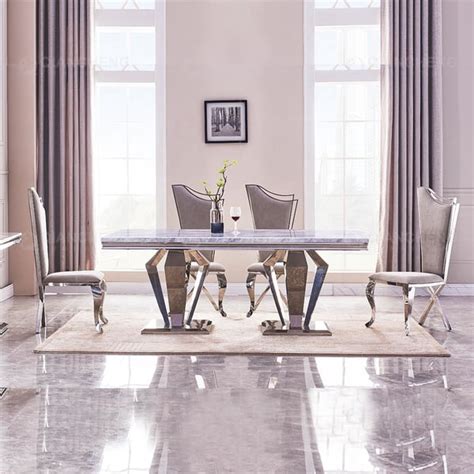2000mm Contemporary Rectangle Dining Table With Stainless Steel Base Homary
