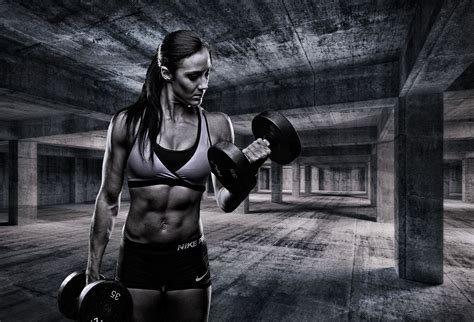 Wallpaper Women Fitness Model Dumbbells Sports Bra Weightlifting Darkness Muscle