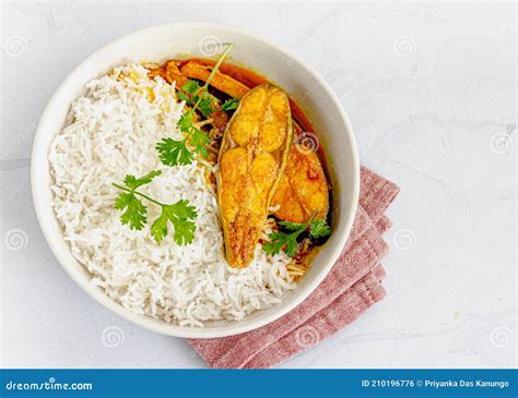 Indian Style Fish Curry And Rice In A Bowl Stock Photo Image Of