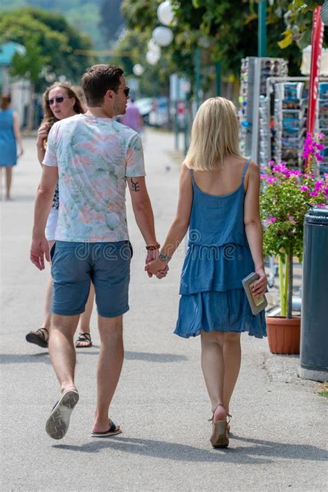 Gmunden Austria August 03 2018 Happy Young Couple Walking With