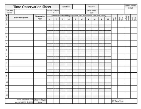 Time Observation Sheet Form For Documenting Lean Standard Work