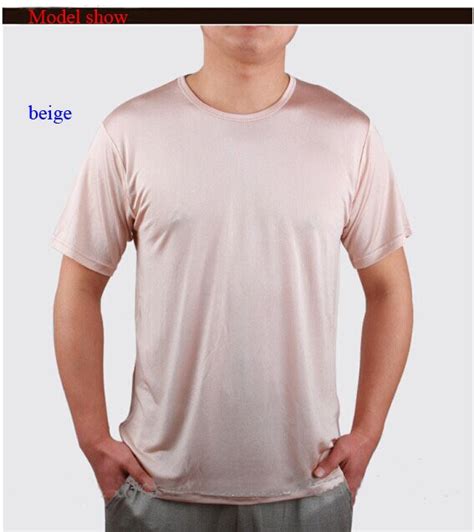 100 Natural Silk Male Short Sleeve T Shirtpure Silk O Neck Old T