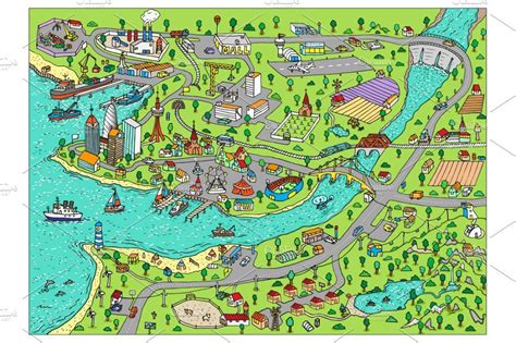 Doodletown Illustrated Map Town Map Doodles