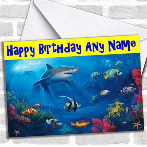 Jaws Shark Personalized Birthday Card Red Heart Print