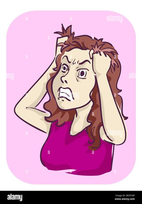 Illustration Of A Girl Pulling Her Hair Out Angry And Agitated Stock