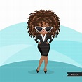 Afro woman clipart with business suit and glasses African-American gra ...