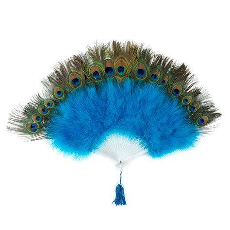 Peacock Feather Fan With Turquoise Marabou Feather Fan For Special