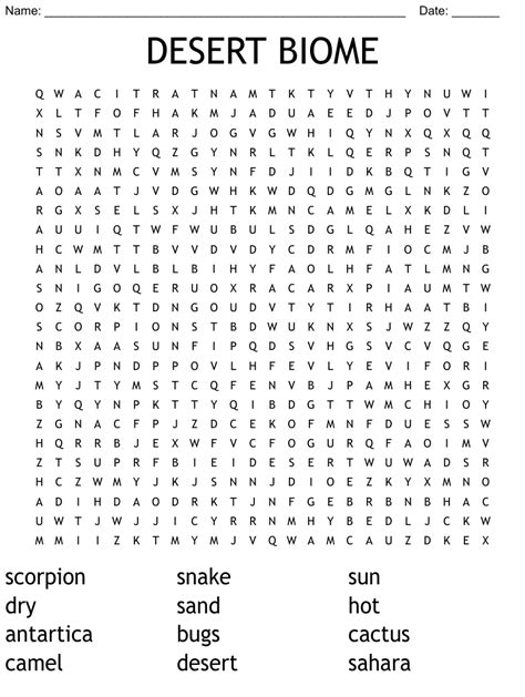 Desert Biome Word Search Wordmint