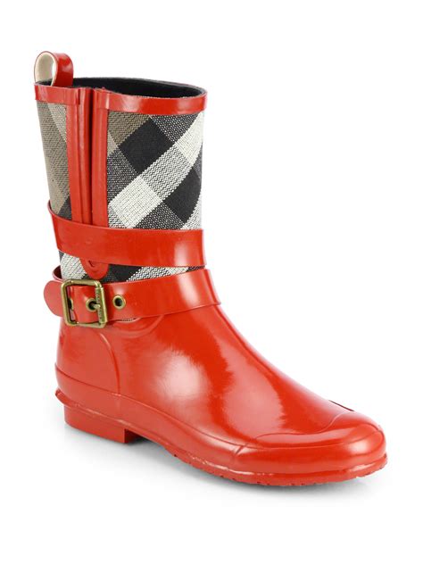 Burberry Halloway Check Rain Boots In Red Bright Military Lyst