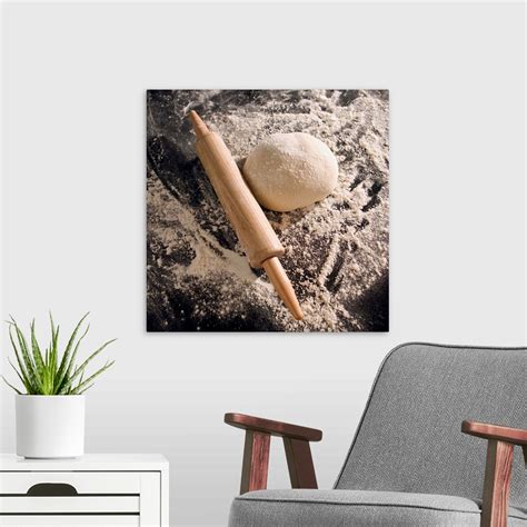 Overhead Shot Of A Rolling Pin Dough And Flour On A Counter Wall Art