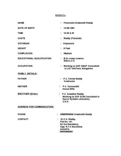 Biodata format for job pdf. Biodata Format for Marriage | Biodata format download, Bio ...