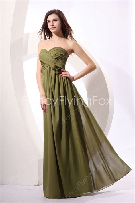 Pretty Olive Green Long Chiffon Plus Size Prom Dresses 13500 Bridesmaid Dresses Strapless