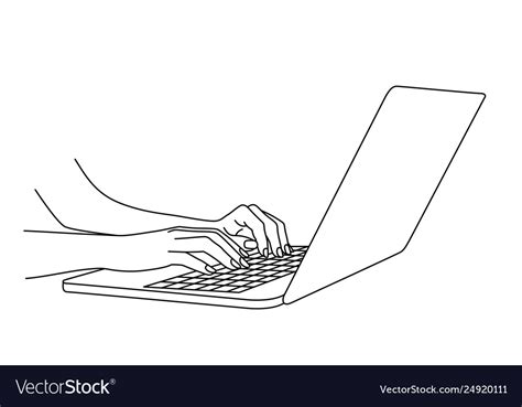 Hand Drawing Woman Hands Typing In A Laptop Vector Image