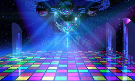 Colorful Dance Floor With Several Disco Balls Stock Illustration
