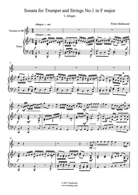 Trumpet Sheet Music Sonata No. 1 in F major - I. Allegro (Baldassare)