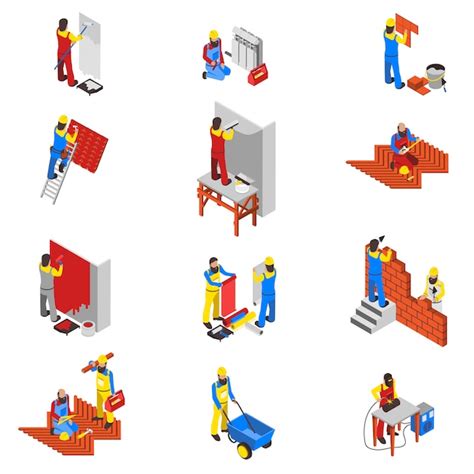 Builder Icons Set Free Vector