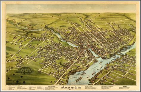 Bangor Maine Panoramic Maps Painted In 1875 This Print Is A Wonderful