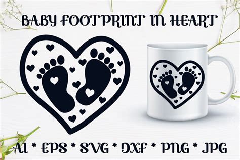 Baby Footprint In Heart Svg Design 1167128 Cut Files Design Bundles