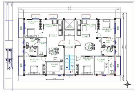 2400 Square Feet 2 Bhk Apartment Plan Drawing Dwg File Cadbull