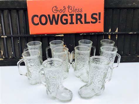 Vintage Western Boot Drinking Glasses Set Of 10 Etsy In 2021 Beer Mugs Western Theme Party