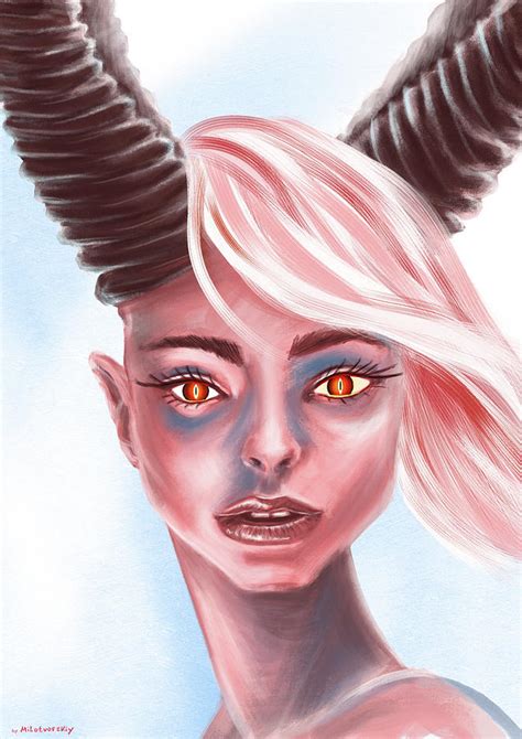 She Devil Cute Demon Horns Dark Fantasy Erotic Art Succubus Girl Alien