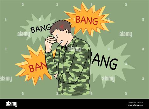 Remembering war and battle concept. Sad stressed soldier standing