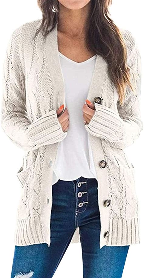 Olinase Womens Cable Knit Sweater Open Front Cardigan Button Front Long