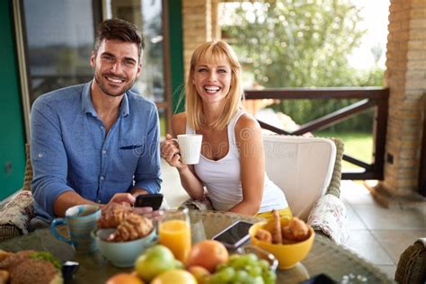 Man And Woman Having Breakfast Stock Image Image Of Drink Lovely