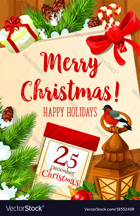 Christmas 25 December Holiday Greeting Card Vector Image