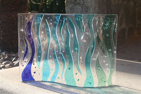 Hand Made Fused Glass Sculpture Rolling Waves By J M Fusions Llc