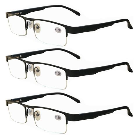 3 pairs mens metal black frame rectangular reading glasses spring hinge readers ebay