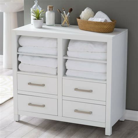 Classic White Freestanding Bathroom Storage Cabinet For Linens