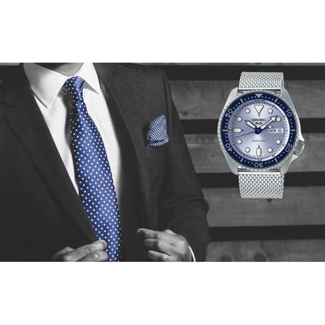 seiko 5 sports superman suits style srpe77k1 automatic 100m light blue dial stainless steel mesh