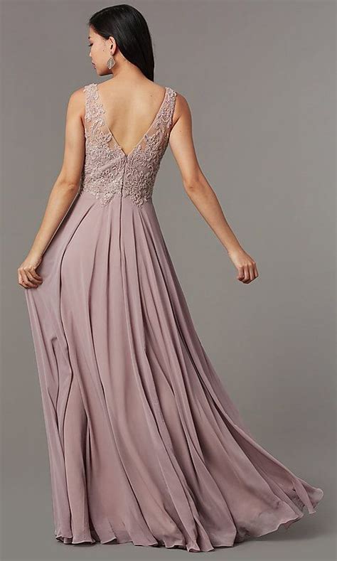 Embellished Bodice Long Mauve Chiffon Formal Dress Pink Evening Dress