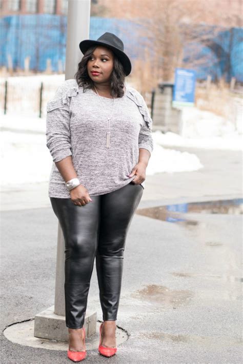 How To Style Plus Size Faux Leather Leggings And Giveaway Preppy Fall Outfits Plus Size