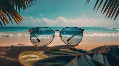 Sunglasses On The Beach With A Blue View Background Beach Vibes