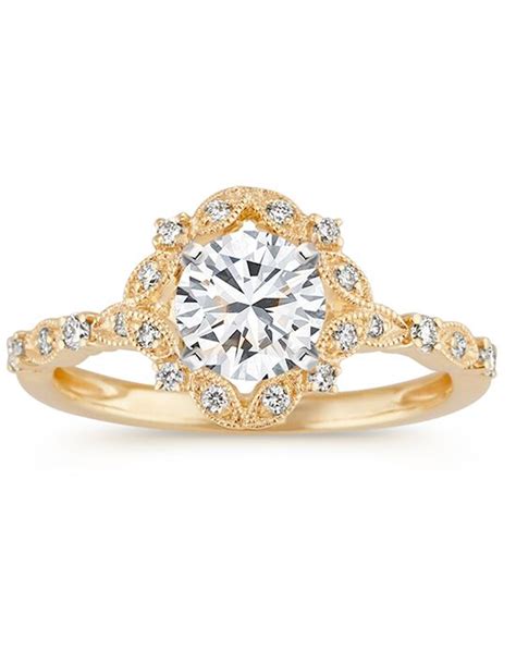 Shane Co Vintage Halo Diamond Engagement Ring In 14k Yellow Gold