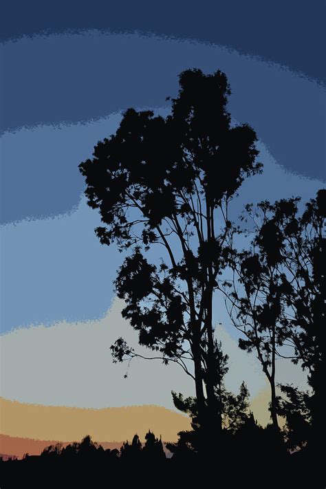 Blue And Gold Sunset Tree Silhouette Iii Cutout Photograph