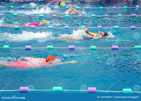 Young Girl Swimmers Practicing Lap Swimming Editorial Stock Image