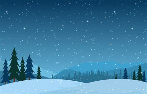 Winter Scene Snow Landscape With Pine Trees Mountain Vector