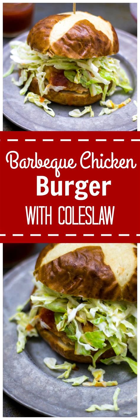 Barbeque Chicken Burger With Coleslaw A Hand Made Chicken Patty Is Seasoned With Barbeque