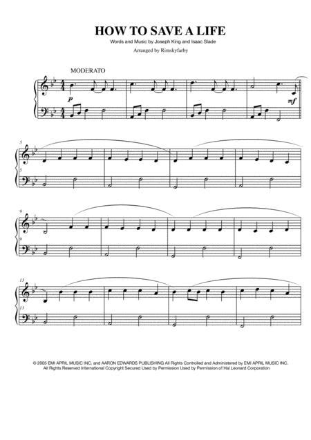 How To Save A Life For Easy Piano By The Fray Digital Sheet Music For