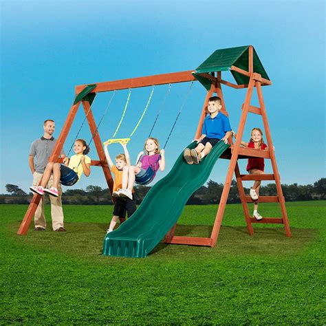 Swing N Slide Mckinley Ready To Assemble Swing Set With Cool Wave Slide The Home Depot Canada