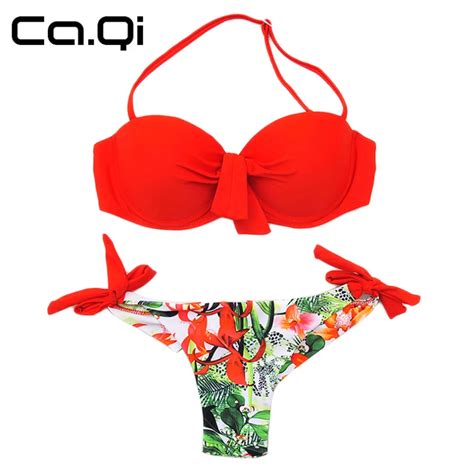 ca qi push up bikini woman solid color bikinis set with halter strap swimsuits swimwear bathing