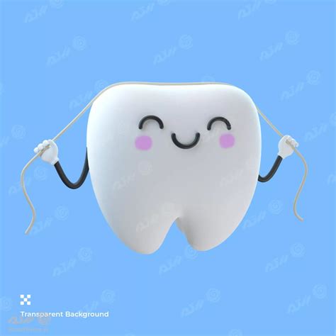 تصویر سه بعدی شخصیت کارتونی دندان ناز به همراه نخ دندان فایل Psd لایه باز با لایه بندی رزتم