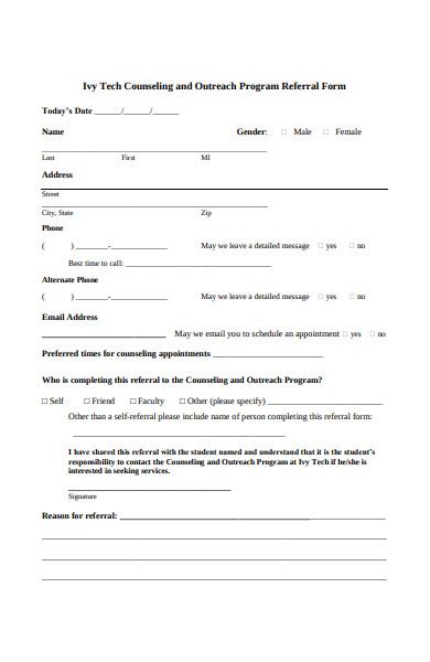 Free 47 Sample Counseling Referral Forms In Pdf Ms Word Doc