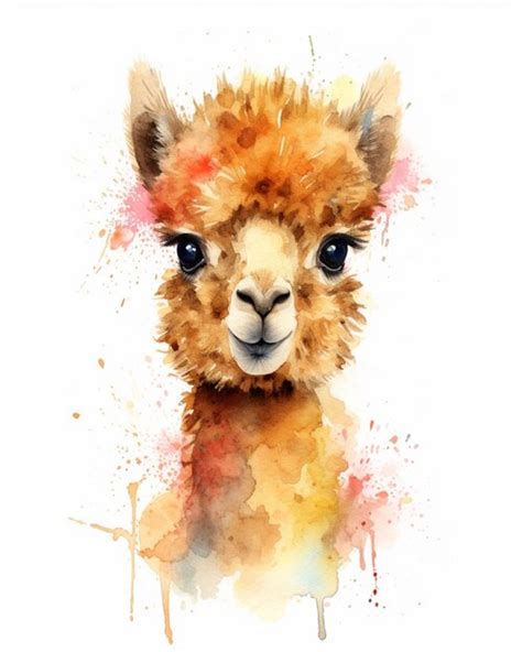 Premium Photo There Is A Watercolor Painting Of A Llama With A