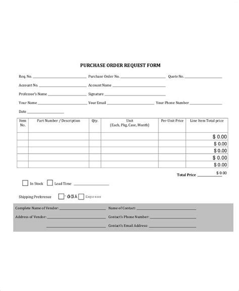 Free 8 Sample Purchase Order Request Forms In Ms Word Pdf